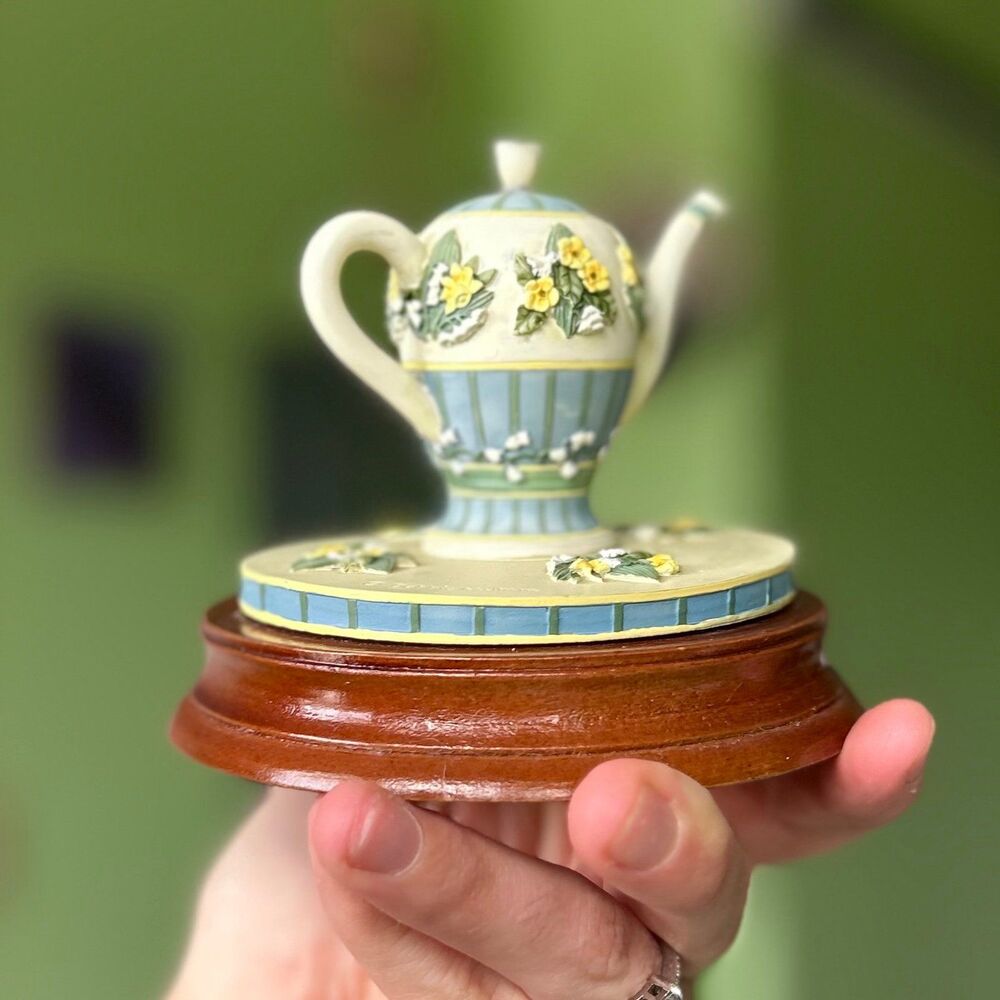 VTG Dainty Floral Elegant Teapot Kettle On Base Our American Unique Mini Decor - Picture 5 of 9